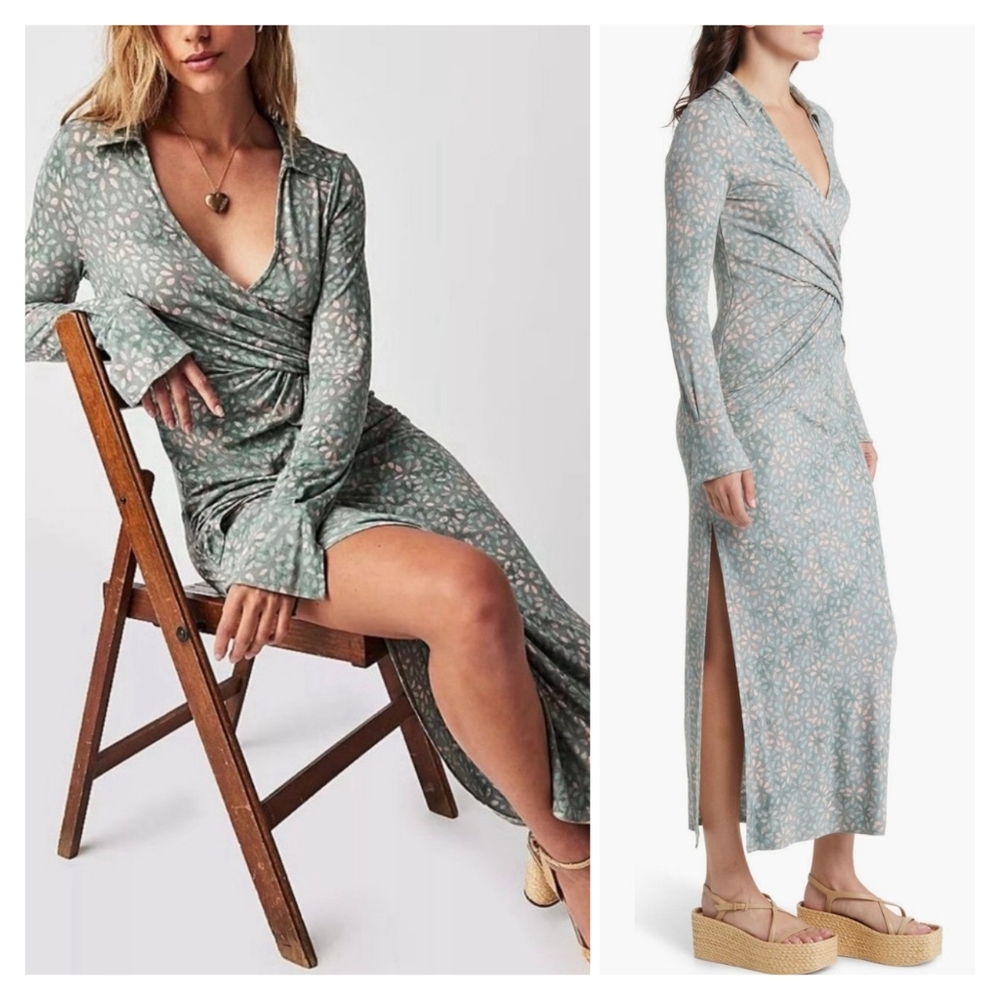 Free People Shayla Faux Wrap Midi Dress Size S